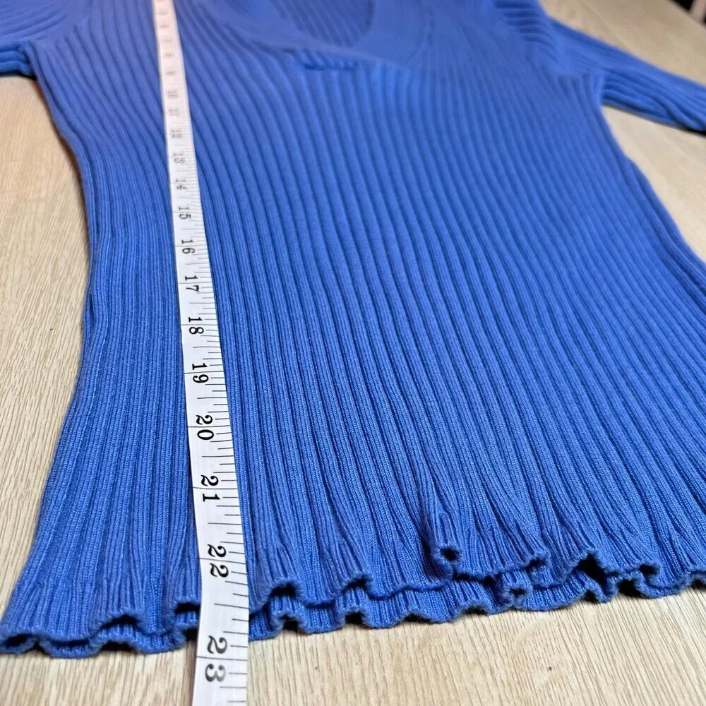 George Sweater Womens L Cornflower Blue Ribbed V-Neck Half Sleeve
